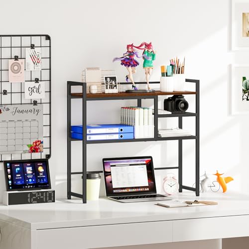 Snughome 31.9" Desk Shelf, Desktop Organizer Shelf, Desk Hutch Dorm, 3-Tier Desk Display Rack, Desktop Bookshelf, Multipurpose Wood Desk Organizer Storage Rack for Home Office Dorm - size: 31.9"