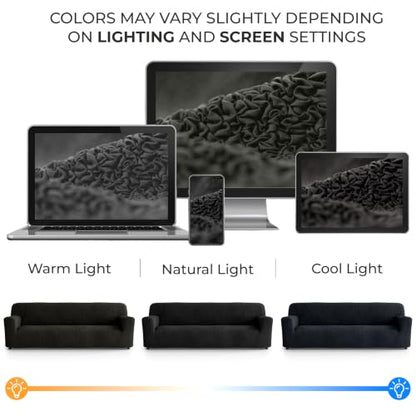Premium Stretch Couch Covers for Sofa - Sofa Chair Cover Washable, Dogs & Pets Friendly - Elastic Polyester Loveseat Slipcovers - Non-Slip Love Seat Couch Covers - Black (86"-120" Wide) - color: Black, size: 86"-120" Wide