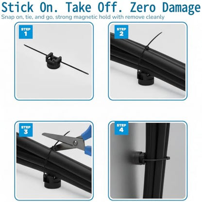 225-Pc Magnetic Cable Ties Set,Magnetic Zip Tie Mounts & Cable Ties | Magnetic Wire Holder, 25 Magnetic Cable Holders & 200 Zip Ties, Magnet Cable Tie Mounts for Cables, Wires, Cords, Hoses-22 mm - size: 22mm
