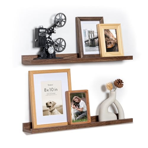 Fun Memories Picture Ledge Shelf, 24 Inch Floating Shelves Set of 2, Nursery Book Shelves for Toys Storage, Kids Bookshelf Wall Mounted for Wall Decor Books Photo Frames, Walnut - color: Picture Ledge Shelves,walnut, size: 24in