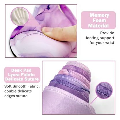 Large Mouse Pad and Keyboard Wrist Rest, Desk Pad for Keyboard and Mouse, 4-in-1 Large Gaming Mouse Pad with Wrist Support, Desk Mat for Home Office Study Game-Purple - color: Purple Texture