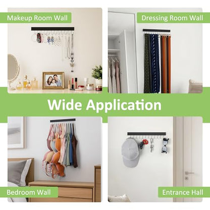 Jewelry Organizer Wall Mounted 2 Pack, Wooden Necklace Holder Wall Hanger with 24 Hooks for Hanging Necklaces and Jewelry Storage, Black - color: Black