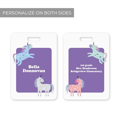 ARTISTIC DIRECT Personalized Unicorn Luggage Tag / 2.75" x 4" Custom Trendy Bag Tag / Double Sided Durable Plastic Luggage Tag with Plastic Strap / Made in The USA - style: Unicorn