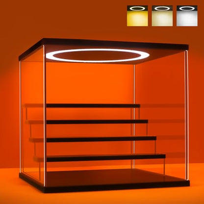 Acrylic Display Case with Adjustable LED Light, 5 Tier Clear Display Box Dustproof Showcase for Action Figures, Collectibles and Mini Toys, Assembly Display Cabinet(Black 12.5×12.2×11.8in) - color: Black, size: 5 Tier 12.5×12.2×11.8in