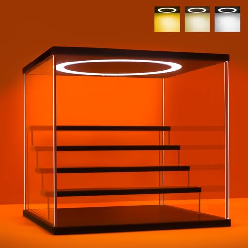 Acrylic Display Case with Adjustable LED Light, 5 Tier Clear Display Box Dustproof Showcase for Action Figures, Collectibles and Mini Toys, Assembly Display Cabinet(Black 12.5×12.2×11.8in) - color: Black, size: 5 Tier 12.5×12.2×11.8in