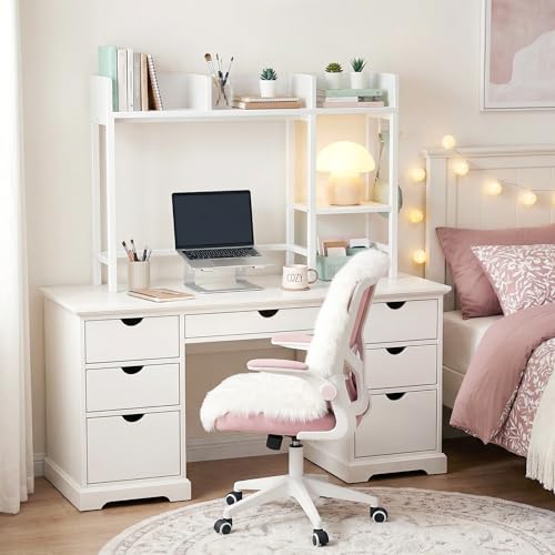 BOLUO Desk Hutch Dorm Room, Desktop Bookshelf for Computer Desk 37" Hutch Organizer Tabletop Storage Rack for College Essentials Home Office White