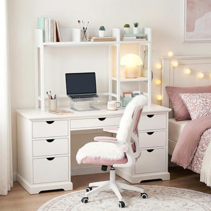 BOLUO Desk Hutch Dorm Room, Desktop Bookshelf for Computer Desk 37" Hutch Organizer Tabletop Storage Rack for College Essentials Home Office White