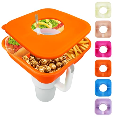 Snack Bowl for Stanley Cup 40 oz Tumbler, Reusable Snack Tray with Lid, Snacks Ring, Silicone Food Holder for Stanley Cup Accessories (Orange) - color: Orange