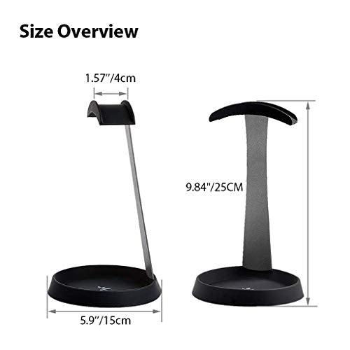 Avantree HS102 - Metal & Silicone Headphone Stand Hanger with Cable Holder, Black Desk Earphone Mount Rack, Fancy Music Studio Accessories