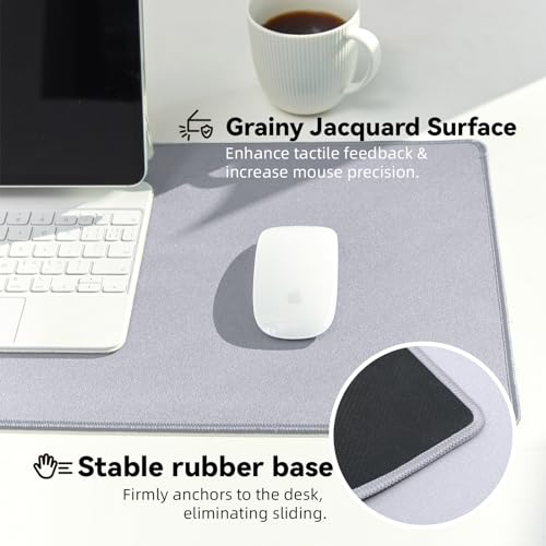 Reniteco Waterproof Large Gaming Mouse Pad with Durable Stitched Edges, Non-Slip Rubber Base, Grainy Jacquard Mouse Mat Desk Pad for Home Office Gaming, 35.4''x15.7''x0.12'', Matte Light Gray - color: Matte Light Gray, size: 35.4''x15.7''x0.12"