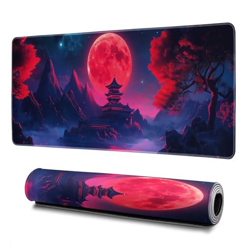 Darkness Red Moon Mouse Pad Abstract Red Mouse Pad 31.5x11.8 Inch Texture Non-Slip Rubber Base Large Mousepad Stitched Edges Keyboard Mouse Mat Desk Pad for Office and Home (Darkness 4) - color: Darkness Red Moon 4