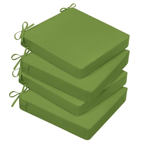 Basic Beyond Outdoor Chair Cushions for Patio Furniture, Waterproof Outdoor Seat Cushions Set of 4 19 x 19, Patio Chair Cushions Set of 4 with Ties and Handle, Grass Green - color: Grass Green, size: 19x19x3