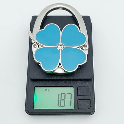 ROFLYER Four Leaf Clover Design Foldable Handbag Hanger Folding Purse Table Hook Holder (Blue) - color: Blue