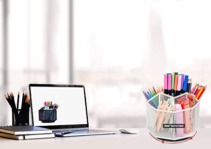 Exerz Desk Organiser/Mesh Desk Tidy Candy/Pen Holder/Multifunctional Organiser 360 Rotating - color: White