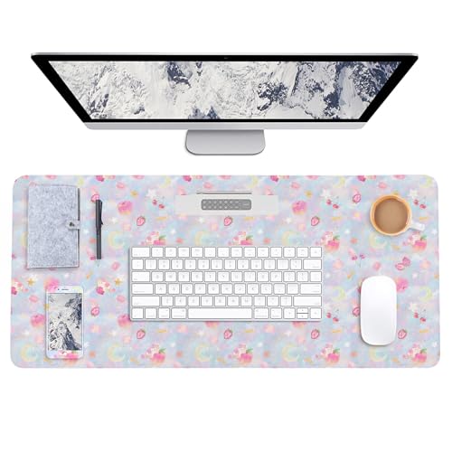 AUPET PU Leather Desk Pad Protector Blotter, Animal 35 x 17in Large Mouse Pad,Cute Office Desk Mat,Waterproof Non-Slip Desk Writing Drawing Pad for Office Home Game (Cute Pastel Cat) - color: Cute Pastel Cat