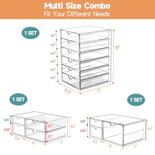 Makeup Drawer Storage Organizer with 13 Drawers, 3 Set Acrylic Office Desk Organization and Storage, Dustproof Drawer Organizer for Makeup, Office, Countertop, Jewelry, Pen, Desktop, Bathroom, Bedroom - size: 13 Drawers