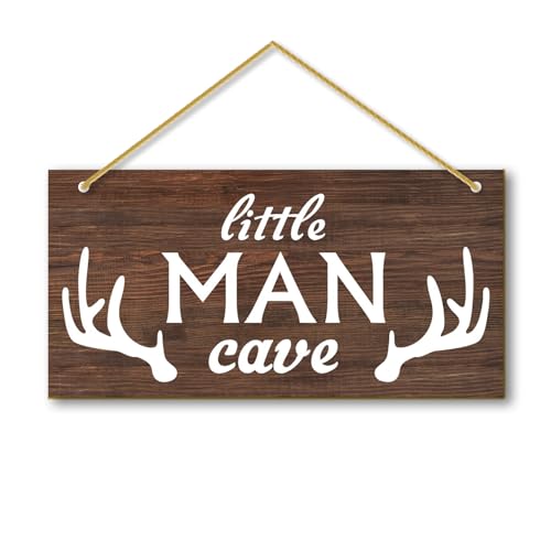 Little Man Cave, Woodland Nursery Decor Wooden Door Sign for Kids Room, Forest Theme Baby Bedroom Wall Decorations for Nursery Toddler Playroom Wall Art - color: boy cave (woodland)