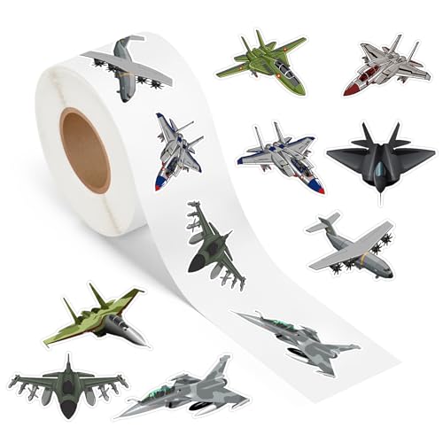 500 Pcs Fighter Jet Stickers Roll Military Aircraft Warplane Airplane Stickers Self Adhesive Waterproof for Birthday Party Decorations Supplies Favors Scrapbook Envelope Seals DIY Craft Decals - color: Fighter Jet Stickers Roll