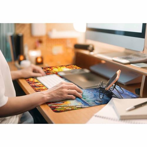 Autumn Lakeside Walk Gaming Mouse Pad Romantic Rain Scene Fall Foliage Large Mousepad Desk Keyboard Mat for PC,Home,Office 35.4"X15.7" - color: Autumn Lakeside walk