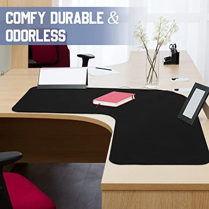 Amylove L Shaped Desk Mat Corner Mouse Pad Waterproof Large Rubber Corner Desk Mat for Office Home L Shaped Curved Keyboard Pad Gaming Setup Computer Protection Supplies, 36.2 Inches(Black)