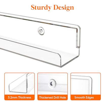 Lifewit Narrow Floating Shelves for Vinyl Record 6 Pack, 12" Clear Wall Shelves for Nail Polish/Book/Picture/Makeup, Acrylic Wall Display Shelf Organizer for Bedroom, Living Room, Bathroom Decor