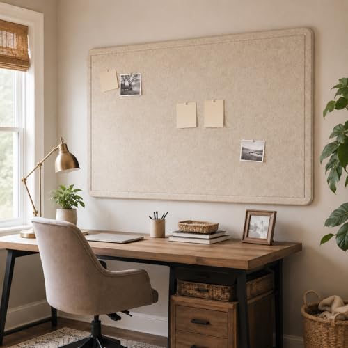 Felt Bulletin Board for Wall 72" x 48" Unfolded Size, Large Frameless Felt Pin Board, Soft Cork Board Alternative for Office, Home Planning, Notes, Photos & Wall Decor, Foldable Shipping, Easy Install - color: Beige, size: 72" x 48"
