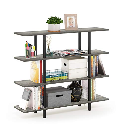 Furinno Turn-N-Tube 4-Tier Wide Display Shelf, French Oak Grey/Black - color: French Oak/Black, style: 4-Tiers