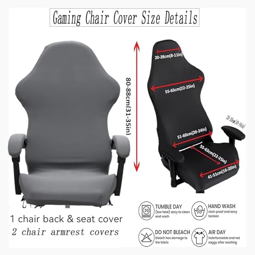 Gaming Chair Cover Set with Armrest Covers, Stretch Ruffled Slipcover for Racing Office Computer Reclining Chairs (Gray) - color: Grey