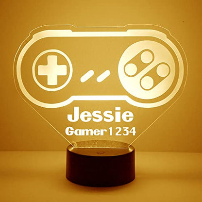 Personalized Gaming LED Sign Night Light Lamp with Remote, Custom Text, Acrylic Display with 16 Colors & 4 Modes, Battery or USB Power, Made in The USA (Controller 3) - style: SNES