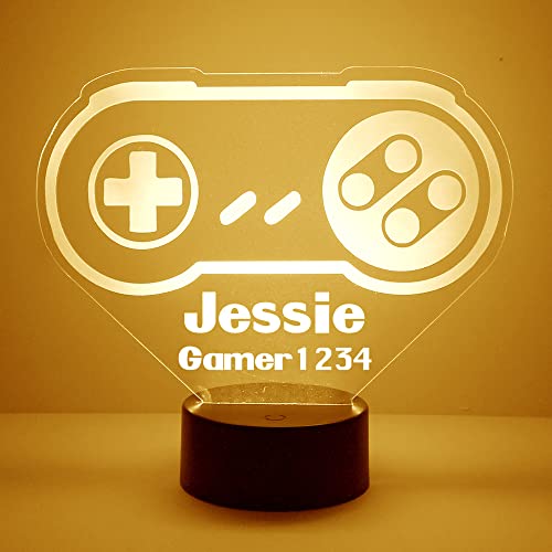 Personalized Gaming LED Sign Night Light Lamp with Remote, Custom Text, Acrylic Display with 16 Colors & 4 Modes, Battery or USB Power, Made in The USA (Controller 3) - style: SNES