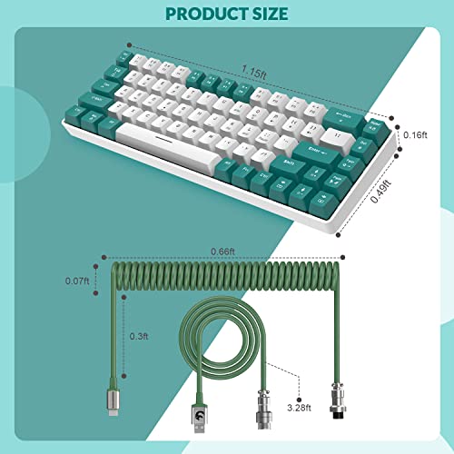 ZIYOU LANG RK-T8 Wired 65% Mechanical Gaming Keyboard with RGB LED Backlit Anti-ghosting TKL Mini 68 Key Custom Coiled C to A Cable Tactile Blue Switch for PS4 PS5 Xbox PC Mac Gamer(Green/White) - color: Green White, size: 65% Keyboard