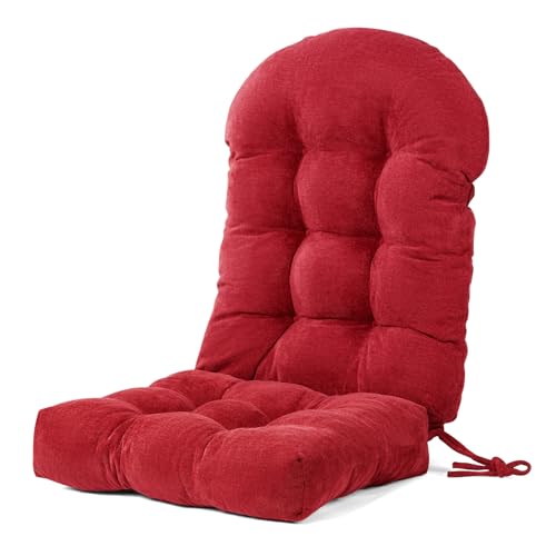Rocking Chair Cushions Set - Non-Slip Adirondack Chair Cushions with Ties Indoor/Outdoor Rocking Chair Pad for Living Room, Bedroom, Balcony, Office - color: Indoor Red