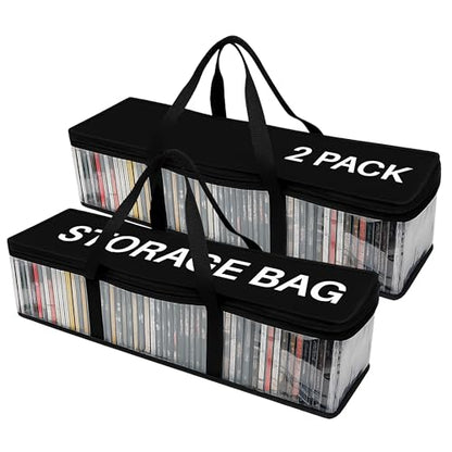 Evelots CD Storage Bags (2 Pack) Clear PVC Plastic Media Carrying Case with Zipper - Holds 100 CDs Total - Strong Handles - Protects CDs, Video Games, Music from Dirt & Moisture - size: 2-Pack (Holds 100), style: CD Storage Bag