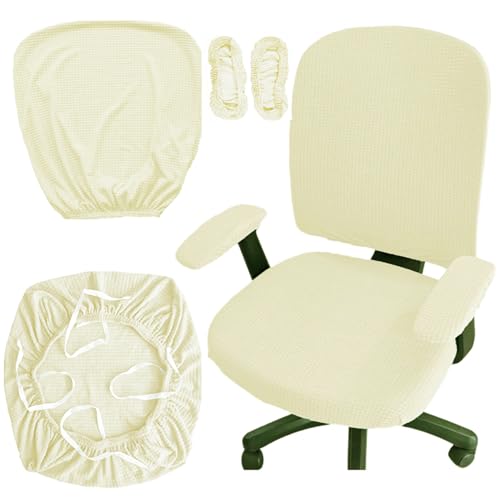 HAPPYDOG 4 Pcs Office Chair Covers Set Stretchable Protective Rotating Computer Chair Seat Covers with Armrest Covers (Beige) - color: Beige