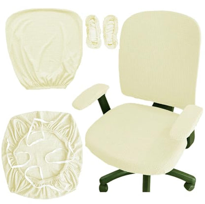 HAPPYDOG 4 Pcs Office Chair Covers Set Stretchable Protective Rotating Computer Chair Seat Covers with Armrest Covers (Beige) - color: Beige