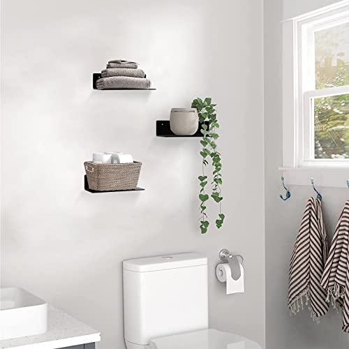 9 Inch Acrylic Floating Shelf No Drill Adhesive Wall Shelf Set of 4 for Funko Pop Storage, Floating Shelves Damage-Free Expand Wall Space for Living Room, Bathroom, Gaming Room, Office - Black - color: Black