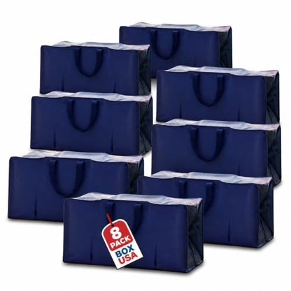 BOX USA 8-Pack Moving Bags with Strong Handles & Zippers - Heavy Duty Extra Large Packing Bags for Storage, Moving Boxes, Dorm & College Supplies, Blue - style: Blue 8-Pack