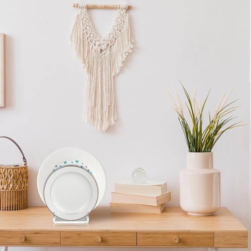Wenqik 8 Pcs 2 Tier Acrylic China Plate Display Stands 2 Tier Plate Dinnerware Display Holder Easel China Platters Setting Racks for Kitchenware Cabinet Organizer Tableware - size: 2 Tier