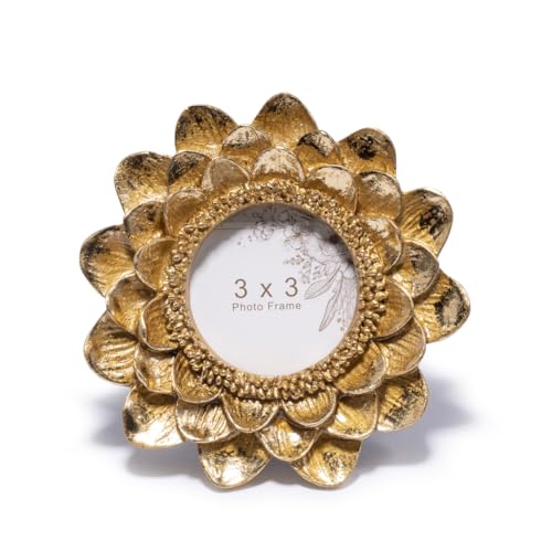 ZAWUU Gold Flower Picture Frame, 2.75 x 2.75 Inch Resin Photo Frame with Lead-Free Paint, Decorative Tabletop Frame for Bedroom, Living Room, Office, Shelf, Gifts for Women - color: gold