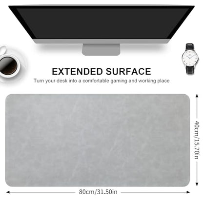 Desk Pad Soft PU Leather Large Mouse Pad Laptop Computer Desk Mat Table Blotter Flat Smooth Waterproof Non-Slip Desktop Protector Writing Pad for Office and Home (Light Grey, 80x40cm) | Soft Crazy Horse PU Leather Non-Slip Desk Blotter Waterproof Writing