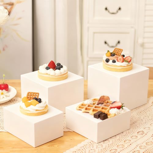 6Pcs Buffet Risers, Food Risers for Buffet Table, Acrylic Display Stands for Party Catering Desset Jewelry Collectibles, Acrylic Cube Boxes with Hollow Bottoms White (8"-7"-6"-5"-4"-3") - size: 8"-7"-6"-5"-4"-3"