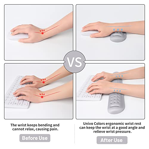 UnivoColors Gray Keyboard Wrist Support and Mouse Wrist Rest Set, Made of Memory Foam Soft Gel, Ergonomic Pad for Computer, Laptop, Mouse, Office, Gaming - color: Kw_gray, style: Wrist Rest for Keyboard & Mouse