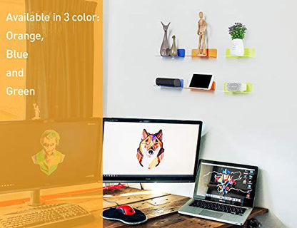 OAPRIRE Small Acrylic Floating Wall Shelves Set of 2, Flexible Use of Wall Space, 9 Inch Adhesive Display Shelf for Security Cameras/Smart Speaker/Action Figures, with Cable Clips - Clear Orange - color: Orange
