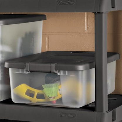 Sterilite 18-Pack Plastic Storage Bins w/ Lids, Shelf Totes Clear Containers, 25 Qt, Gray - size: 25 Quart Tote, style: 18 Pack
