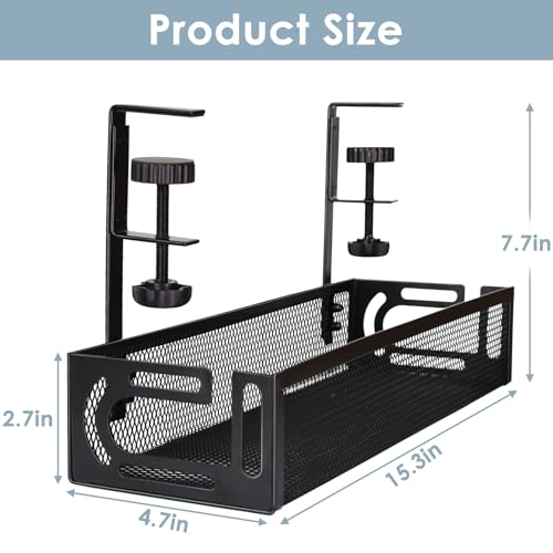 Under Desk Cable Management Tray, Cable Management Under Desk No Drill, Wire Management Tray with Clamp, Cord Organizer for Home Office, Black - color: Black, size: 15.3'' (1 Pack)