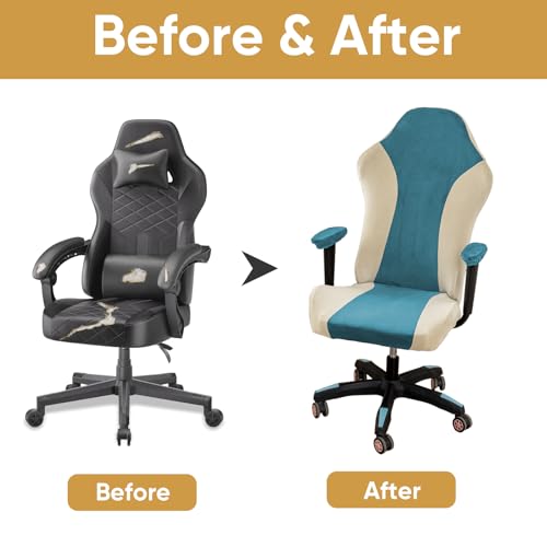 Lavish Cover Velvet Stretchable Gaming Chair Cover, Washable, Anti-Scratch Slipcover with Armrest Protection, Cat Scratch Proof for Office and Computer Chairs(No Chair, LightBlue) - color: Lightblue