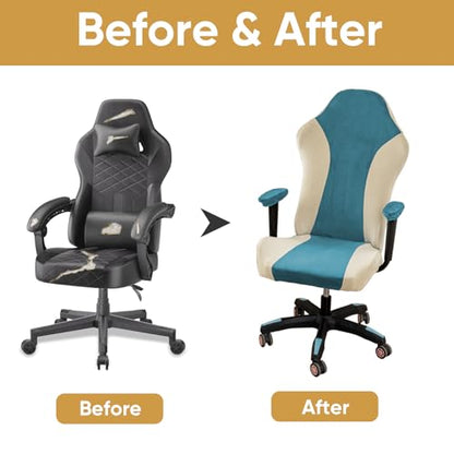 Lavish Cover Velvet Stretchable Gaming Chair Cover, Washable, Anti-Scratch Slipcover with Armrest Protection, Cat Scratch Proof for Office and Computer Chairs(No Chair, LightBlue) - color: Lightblue
