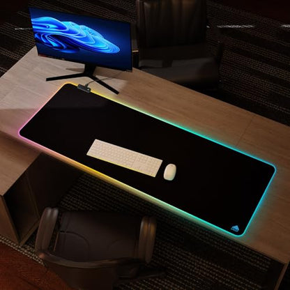Cacoy 55" x 20" RGB Gaming Mouse Pad XXL, Large LED Lighting Desk Mat, 9-Light Mode Keyboard Pad with Non-Slip Rubber Base and Smooth Surface, Extended Computer Mousepad for Game, Office & Home, Black - color: Rgb, size: 55" x 20"
