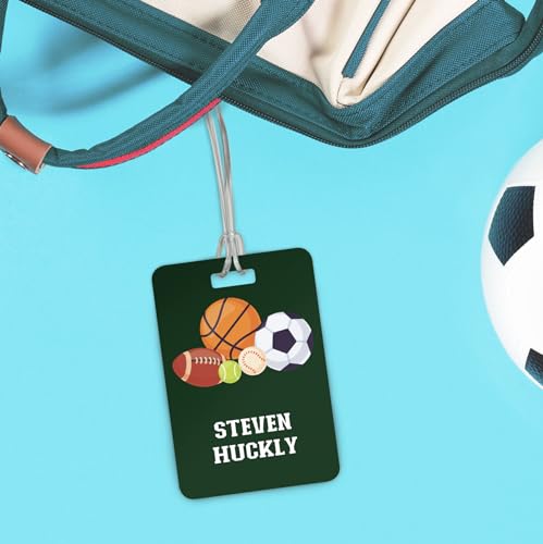 Personalized Sports Theme Luggage Tag / 2.75" x 4" Custom Modern Bag Tag/Double Sided Durable Plastic Luggage Tag with Plastic Strap/Made in The USA - style: Sports