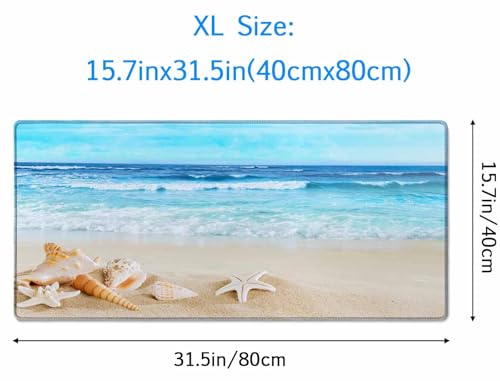 Gaming Mouse Pad, Large Non-Slip Rubber Base Mousepad, Keyboard Mouse Mat, Desk Pad with Stitched Edges, 31.5x15.7inch, Beach with Shells in the Sand - color: Beach With Shells in the Sand, size: 31.5L x 15.7W inches